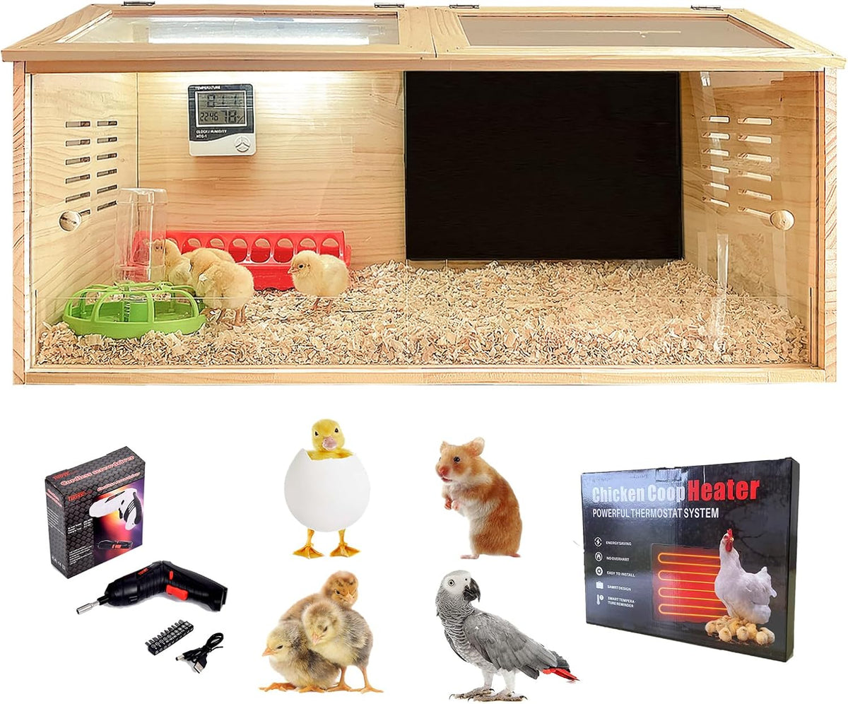 Brooder Box for Chicks,Quail cage,Baby Chicken Supplies,Includes Chicken coop Heater/Quick Installation Tool/Feeding