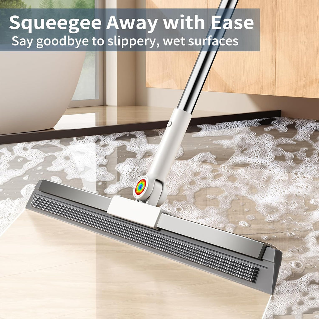 Floor Squeegee for Concrete Floor, Squeegee for Floor with 180° Rotating Head & 63" Long Handle, Garage Squeegee