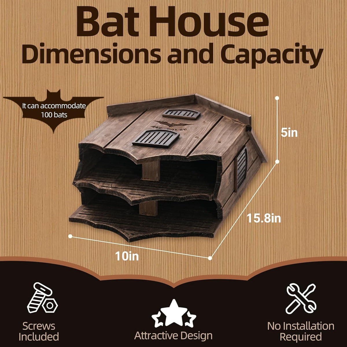 Bat House for Outdoors, Large Double Chamber, 100-Capacity