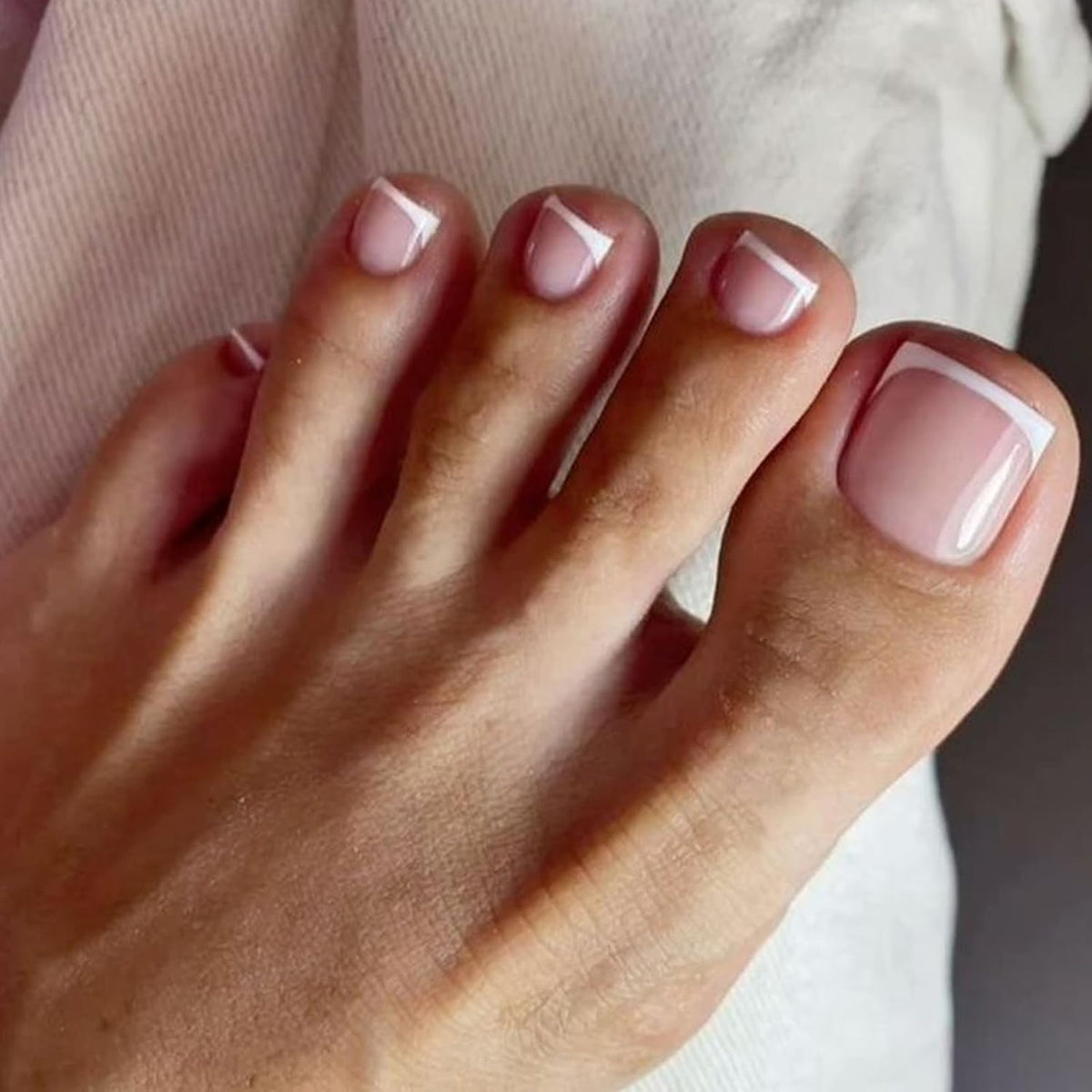 Press on Toenails Short, Pink French Tip Toe Nails Square