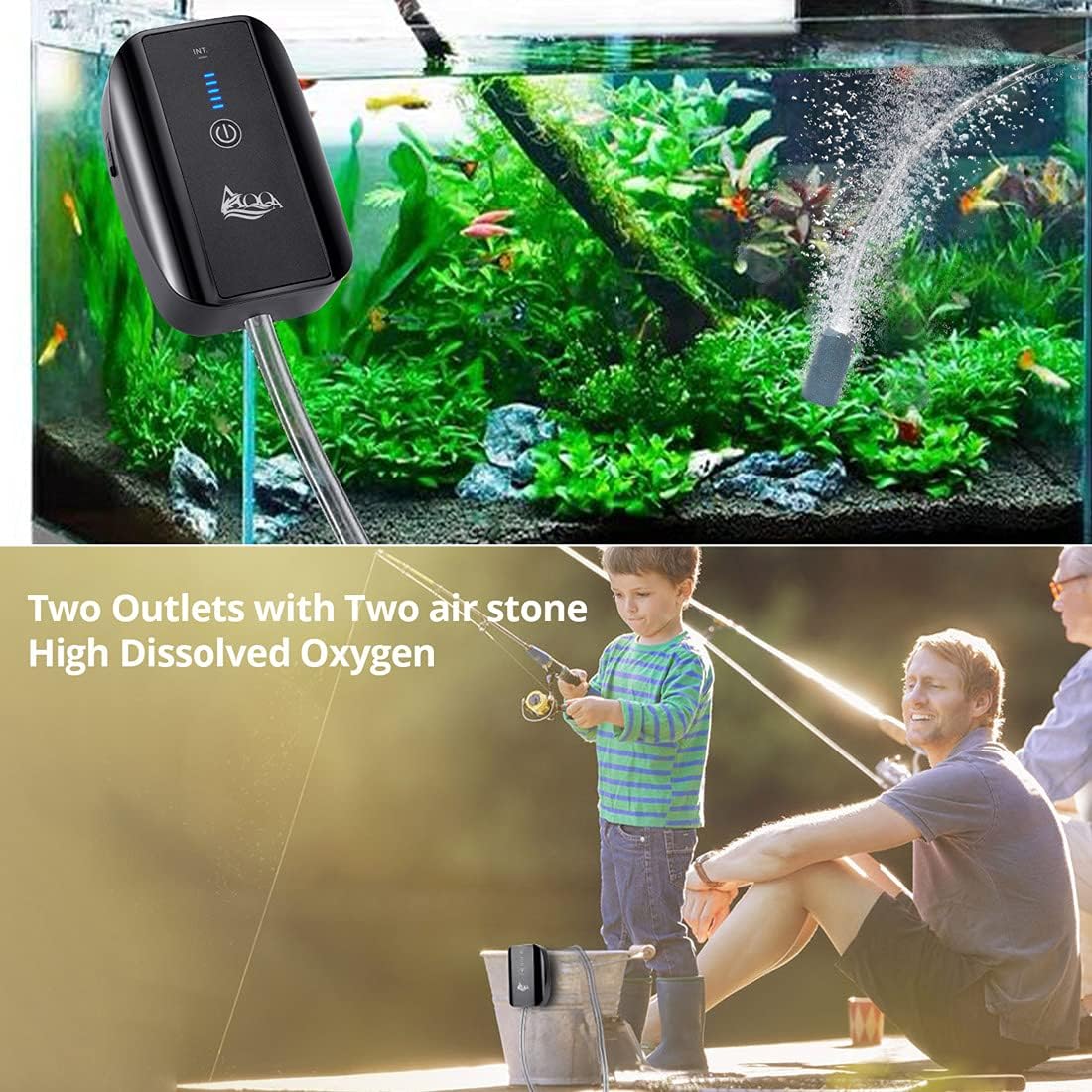 Aquarium Air Pump Battery Powered USB Rechargeable Aerator Oxygen Pump