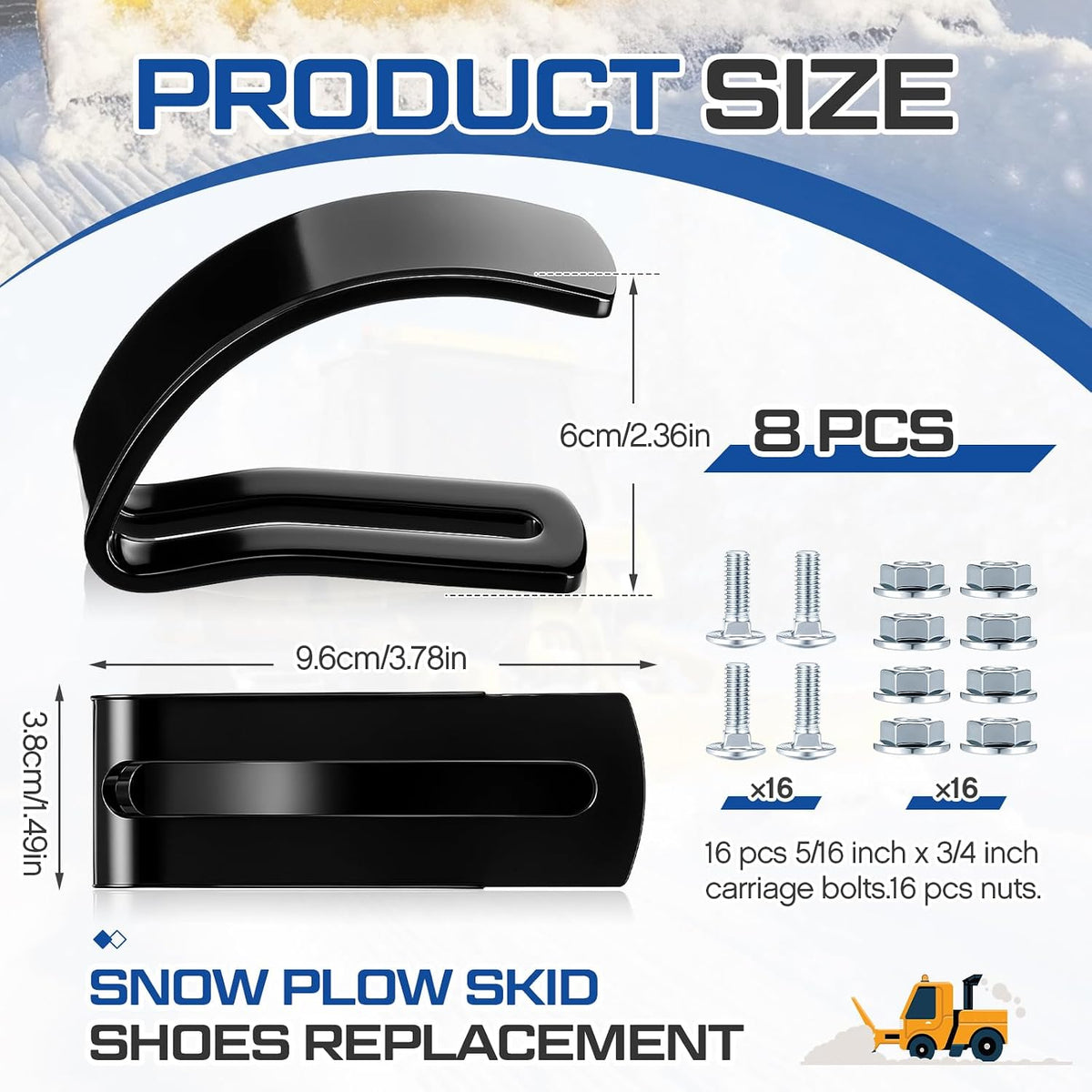 8 Pcs Snow Plow Skid Shoes Replacement for Lawn Tractor Adjustable Attachment with Screws and Nuts for Snow Plowing