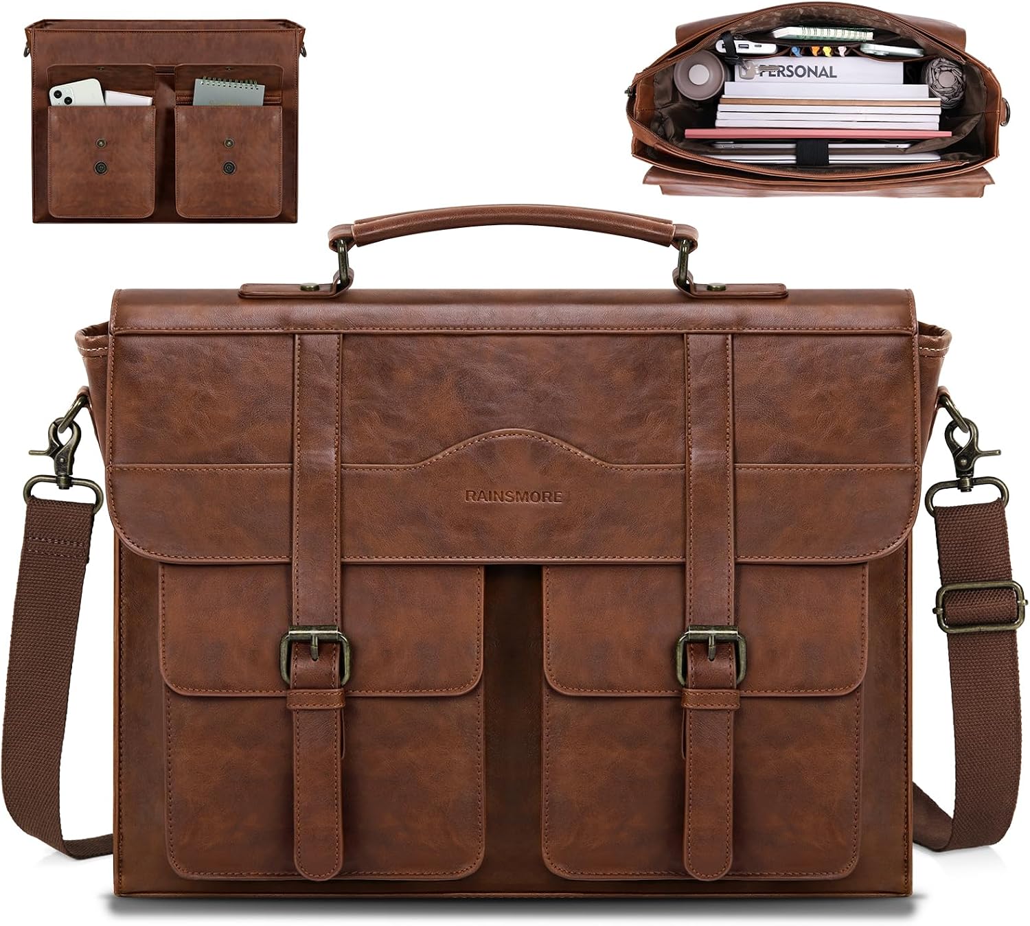 Mens Messenger Bag 17 Inch Vintage Leather Laptop Briefcase Magnetic Closure Large Satchel Computer Shoulder Bag