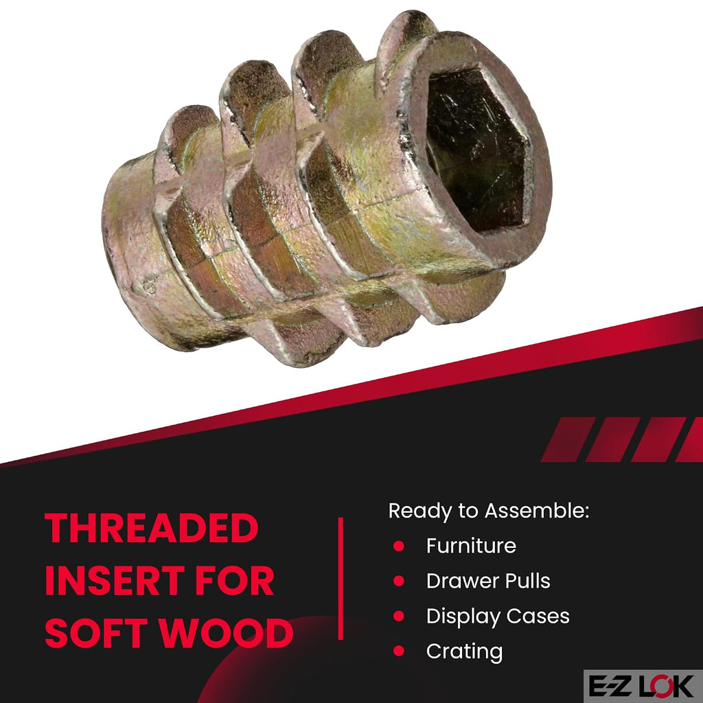 E-Z LOK Knife Thread Insert for Soft Wood, Hex Flush, 10-32, 13mm, 50 ct