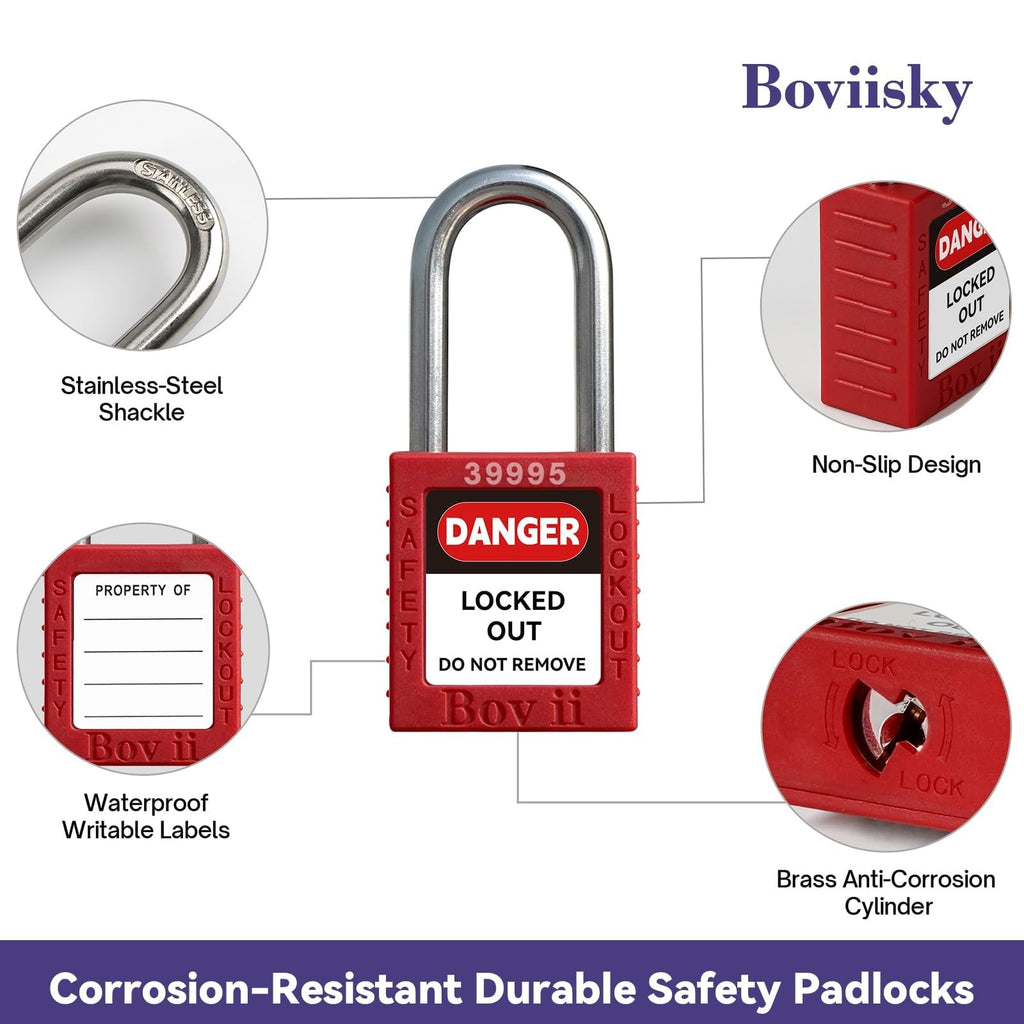 Electrical Lockout Tagout Kit, 3 Keyed Different Safety Padlocks