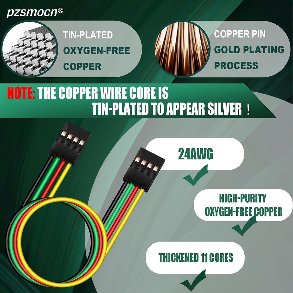 10 Sets / 60 Pcs for Dupont 2.54mm 4-Pin Connector Kit 24AWG 20cm