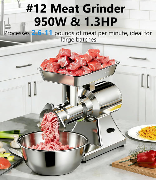 #12 Electric Meat Grinder 1.3HP Grind Chicken Bones and Frozen Meat 950W