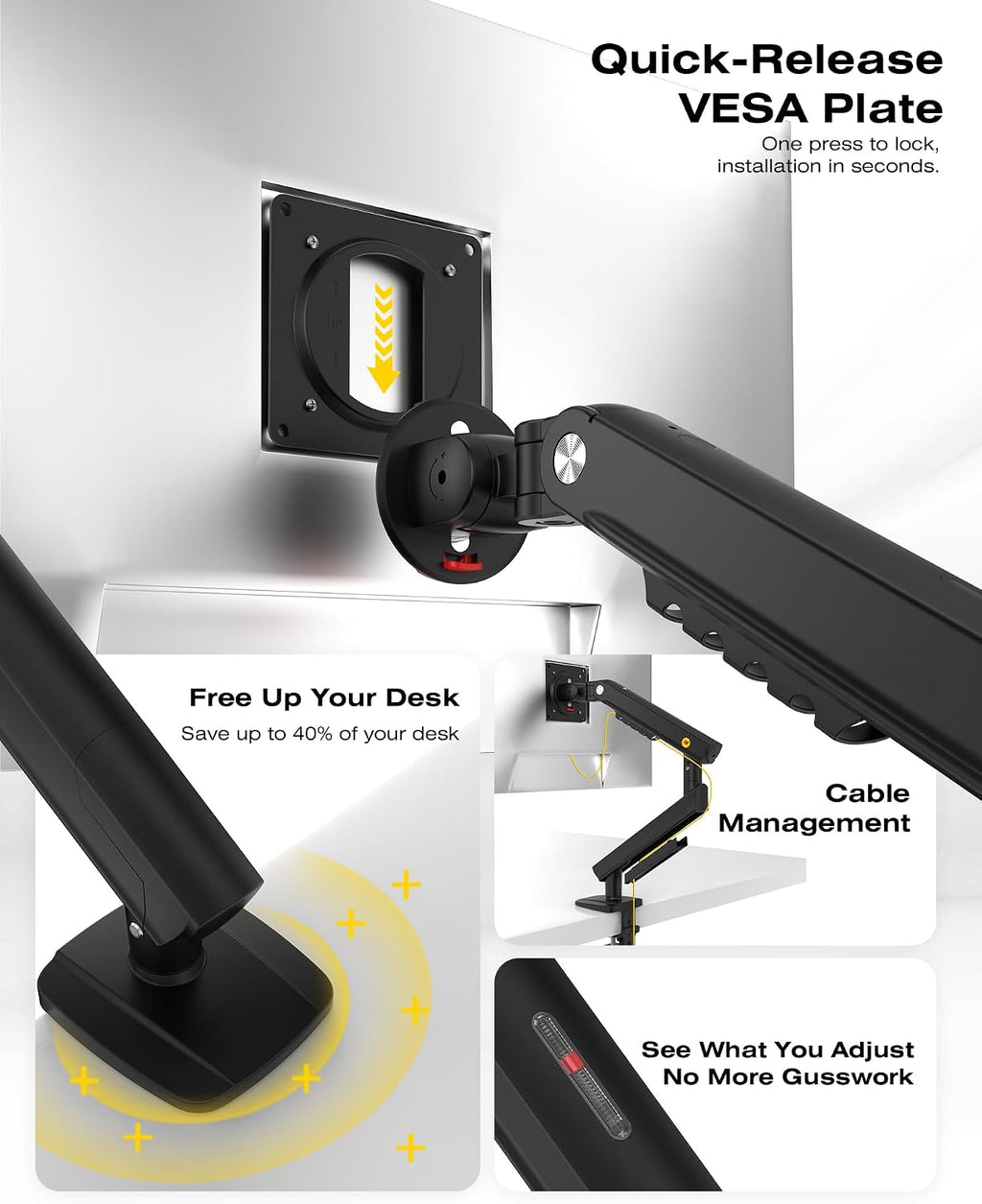 NB SmooVex Monitor Mount, Monitor Stand fits up to 32 Inch, Mechanical Spring Mount, VESA 75/100 mm, Model-A5(Black)
