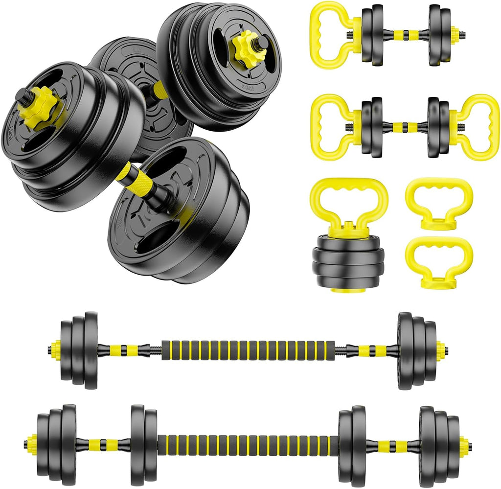 Adjustable Dumbbell Set, 10-90lbs Free Weights with Connector – 4 in 1 Dumbbells, Barbell, Kettlebell & Push Up
