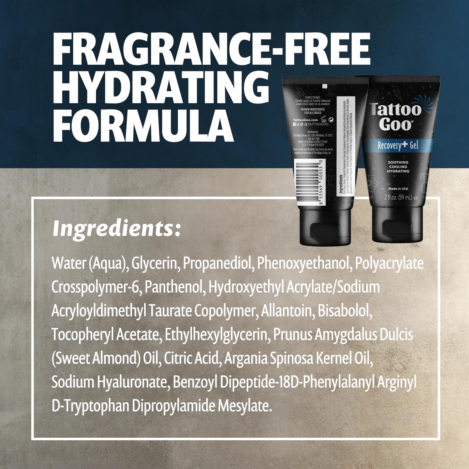 Recovery Gel for Tattoo Aftercare, 2 oz, Hydrates & Enhances Healing, Non-Greasy with Panthenol, Allantoin & Glycerin