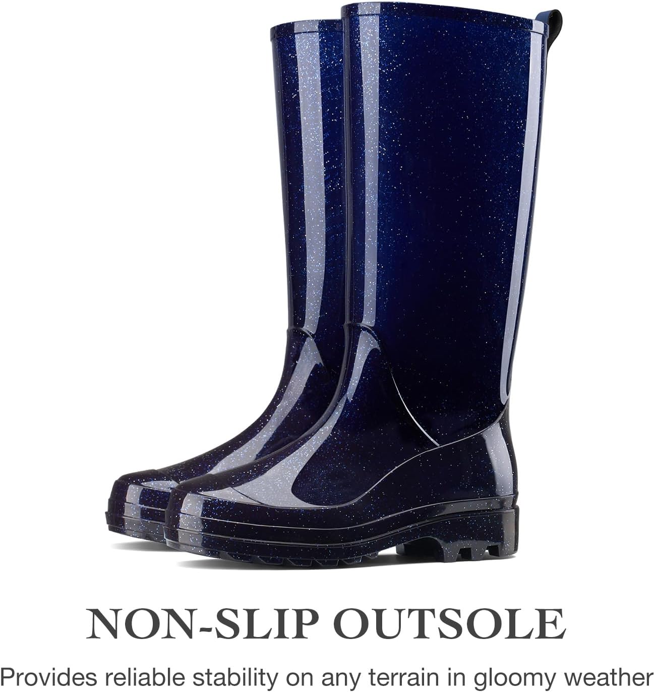 Women's Tall Rain Boots Waterproof Knee-High Booties | Non-Slip Lug Sole & Pull Tab for Gardening, Farming, Rainy