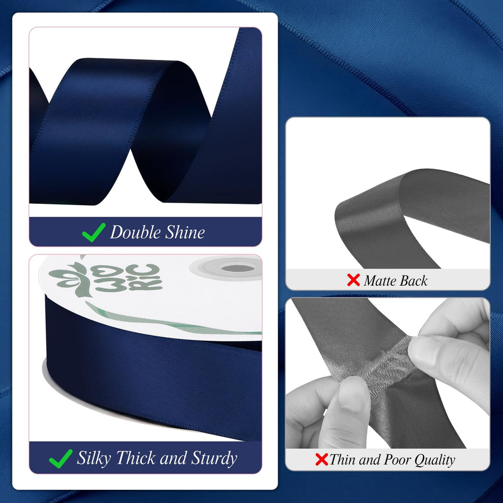 Double Faced Navy Blue Satin Ribbon 60 Yards 1 inch