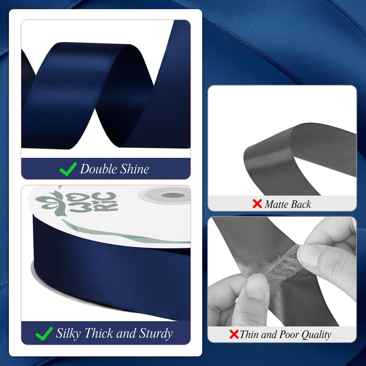 Double Faced Navy Blue Satin Ribbon 60 Yards 1 inch