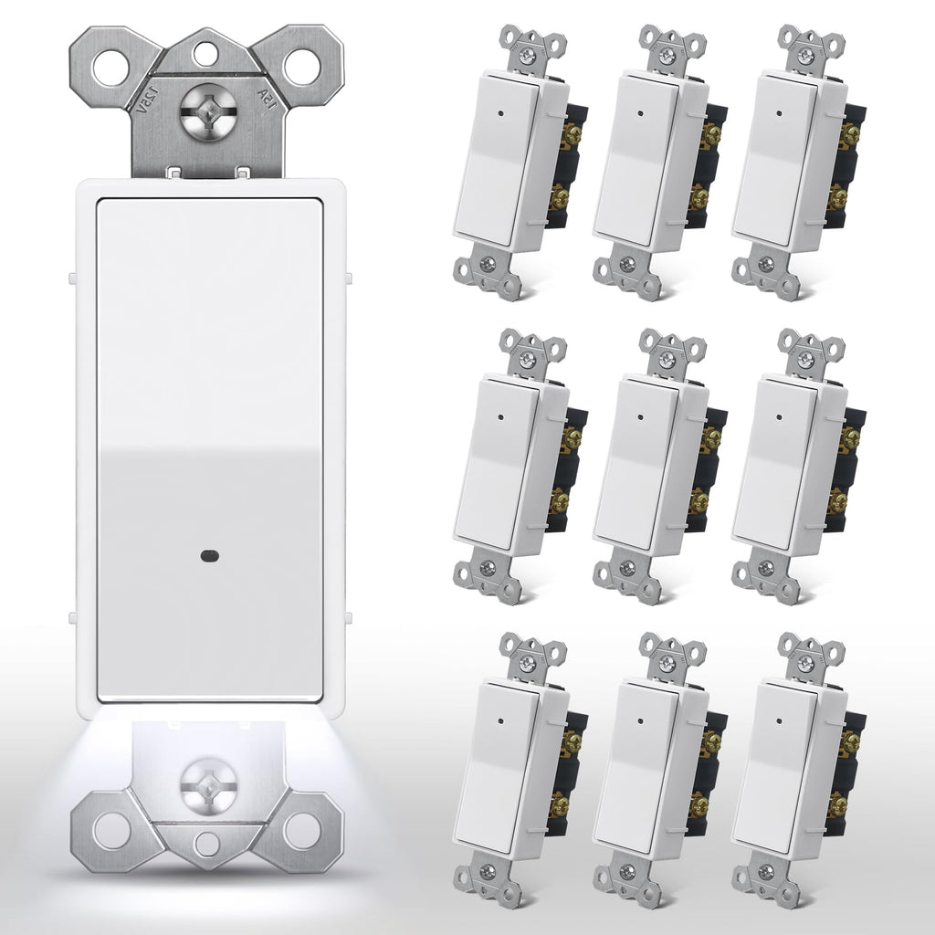 CML 10 Pack Single Pole Illuminated Light Switch for Hallway & Bathroom