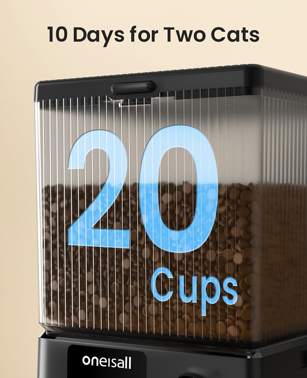 5G WiFi Automatic Cat Feeder for 2 Cats, App Control, 20 Cups/5L