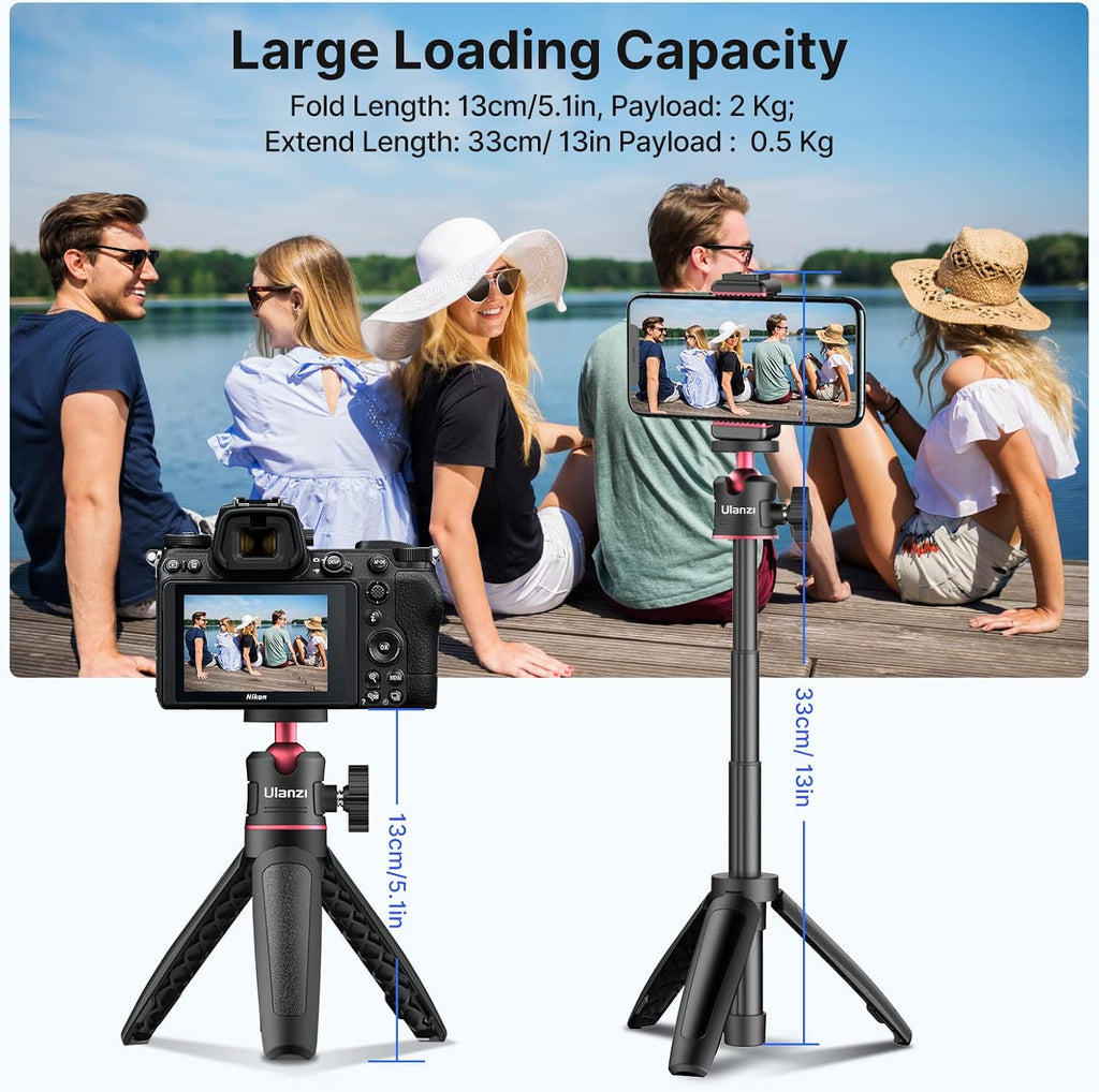 MT-08 Mini Extension Pole Tripod for Phone Camera | Extends to 21.3in, Phone Holder Included w Cold Shoe Mount