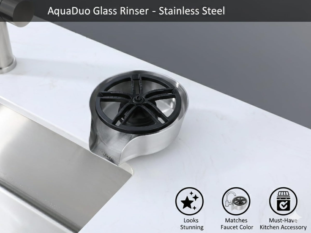 AquaDuo Glass Rinser & Kitchen Sink Sprayer Stainless Steel, Brushed Nickel