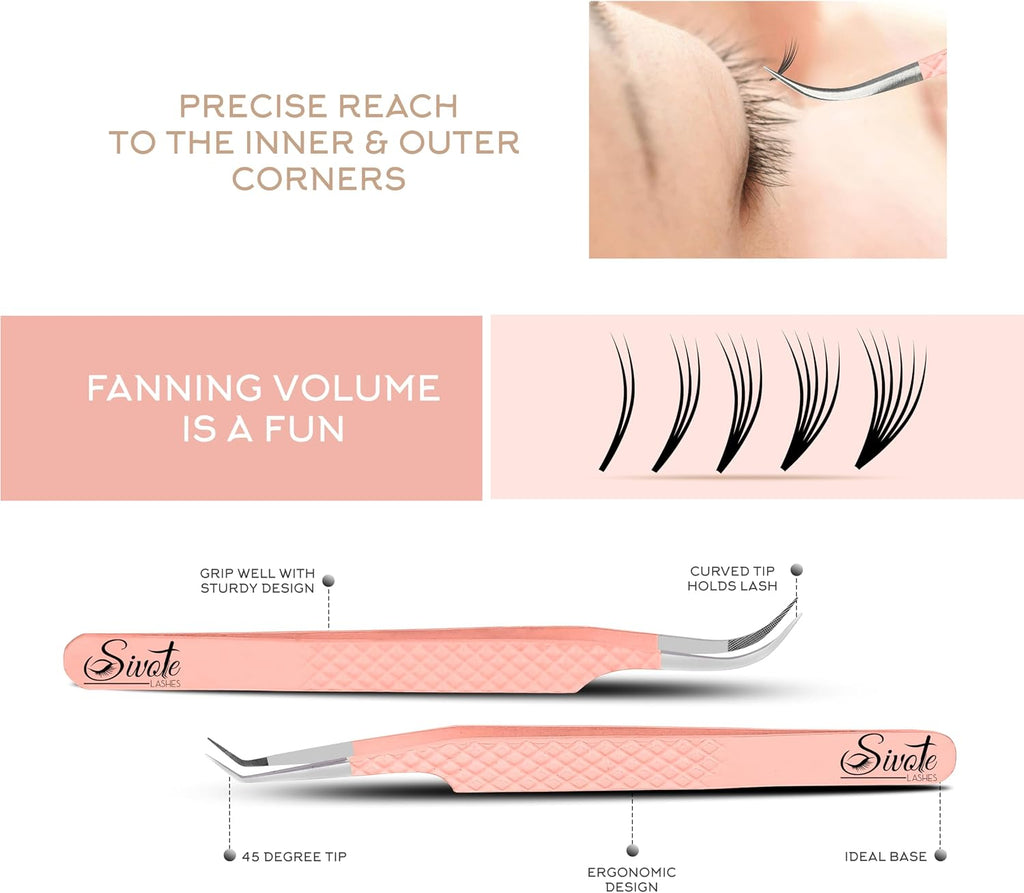 Lash Tweezers for Eyelash Extensions, Pack of 5, Peach, Diamond Grip | Precision fiber tips, ideal for volume &