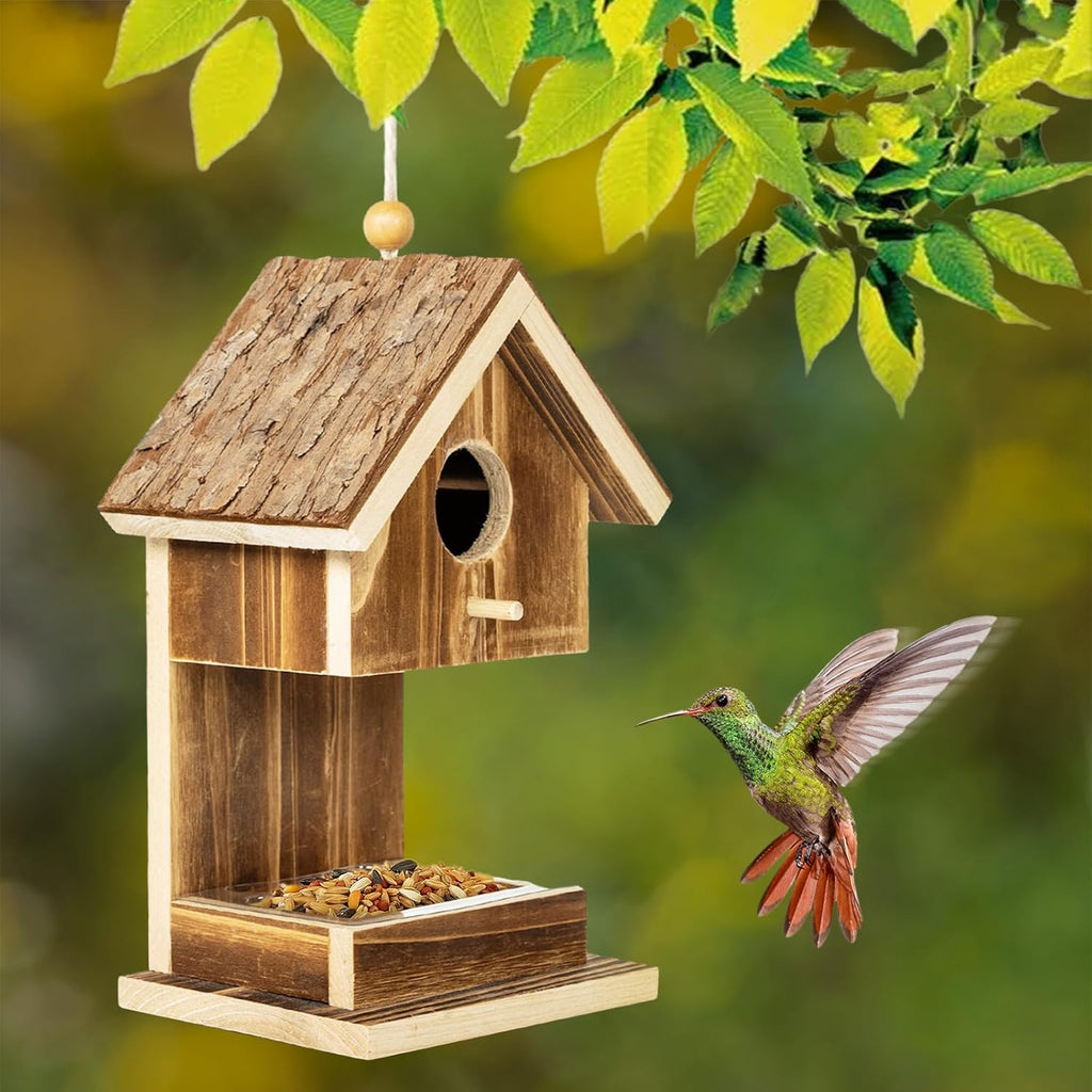 Bird Houses for Outside Hanging Bird House Feeder for Hummingbirds Cardinal Wren Bluebird Wild Birds Small Natural