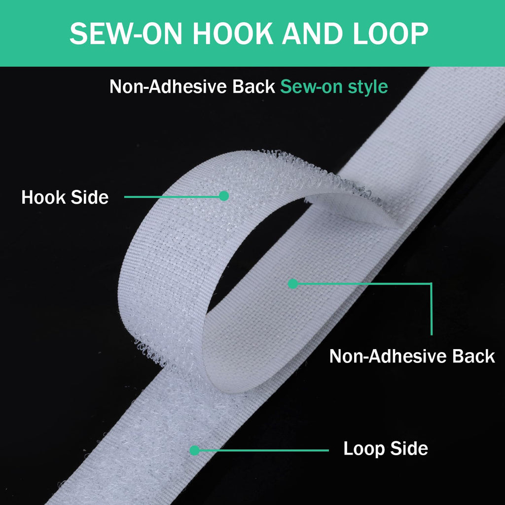 3/4 Inch Sew on Hook and Loop Strips, White, 5 Yards