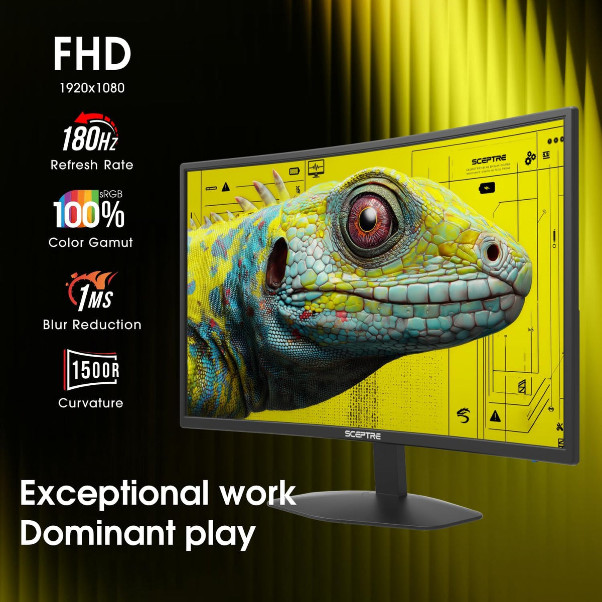 New! Sceptre Curved 24-inch Prime Gaming Monitor 1080p 1500R 1ms up to 180Hz DisplayPort x2 HDMI x2 Build-in