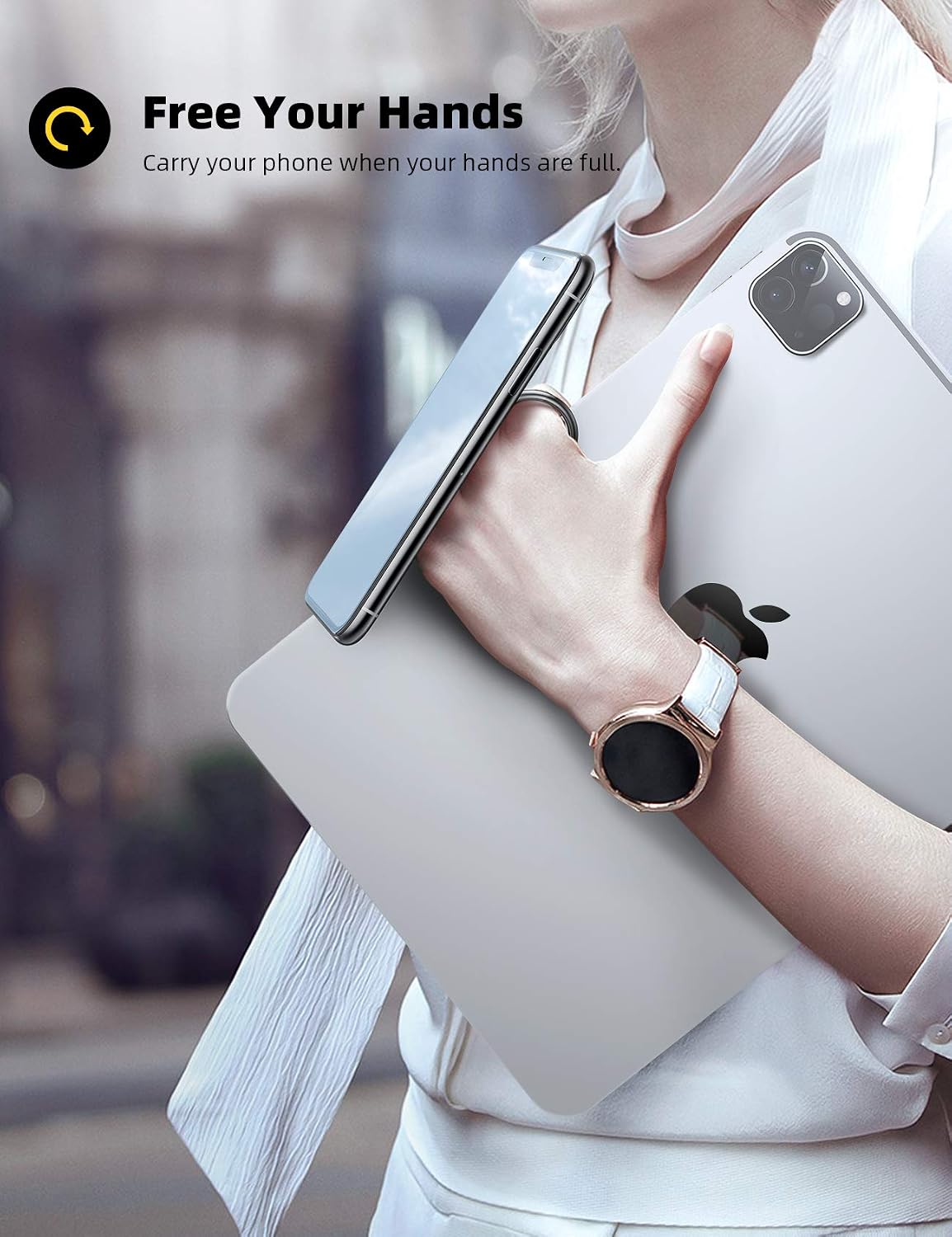 Cell Phone Ring Holder Stand - Polished Metal Finger Grip | 360° Rotation, Finger Ring Kickstand for Magnetic Car