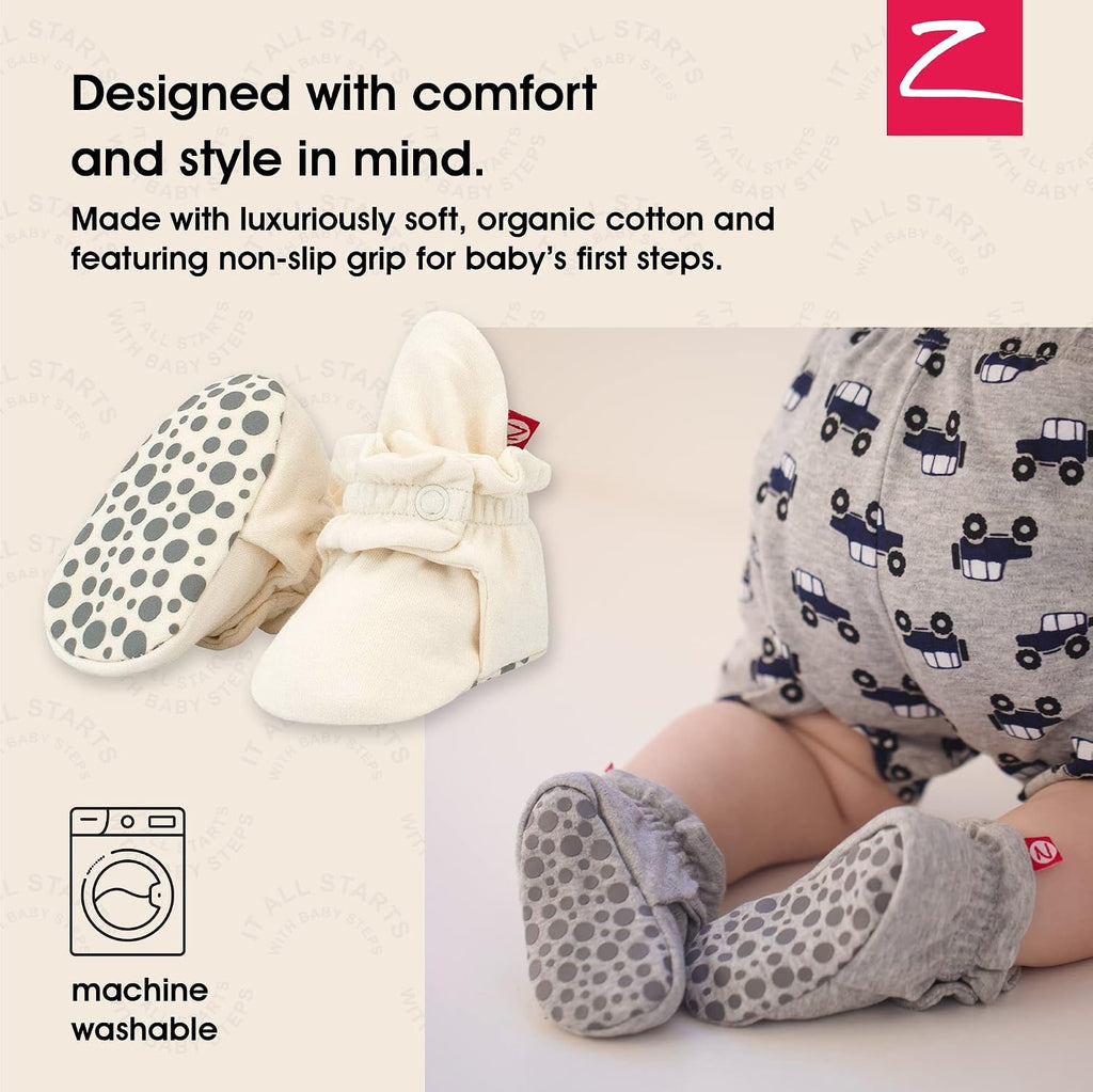Unisex Organic Cotton Baby Booties, Stay-On and Non-Slip, Newborn to Toddler
