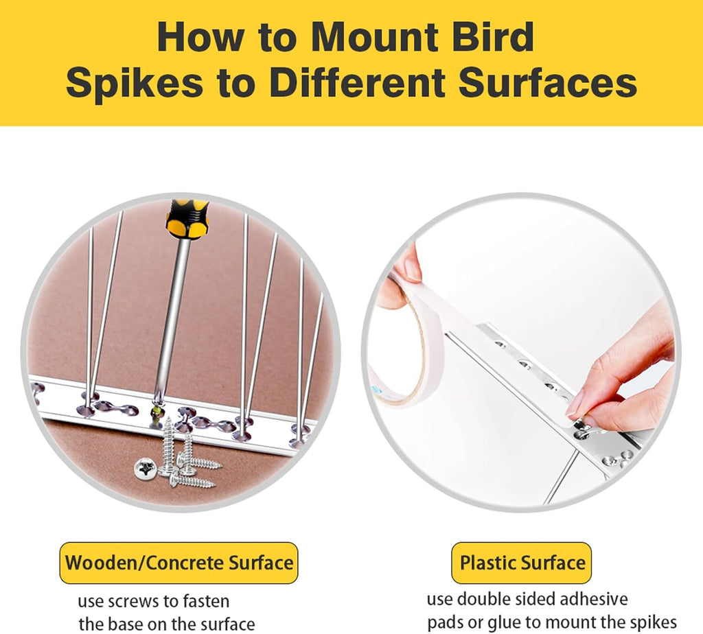 Bird Spikes for Pigeons Small Birds, Bird Deterrent Spikes for Outside to Keep Squirrel Cat Away, Stainless Steel