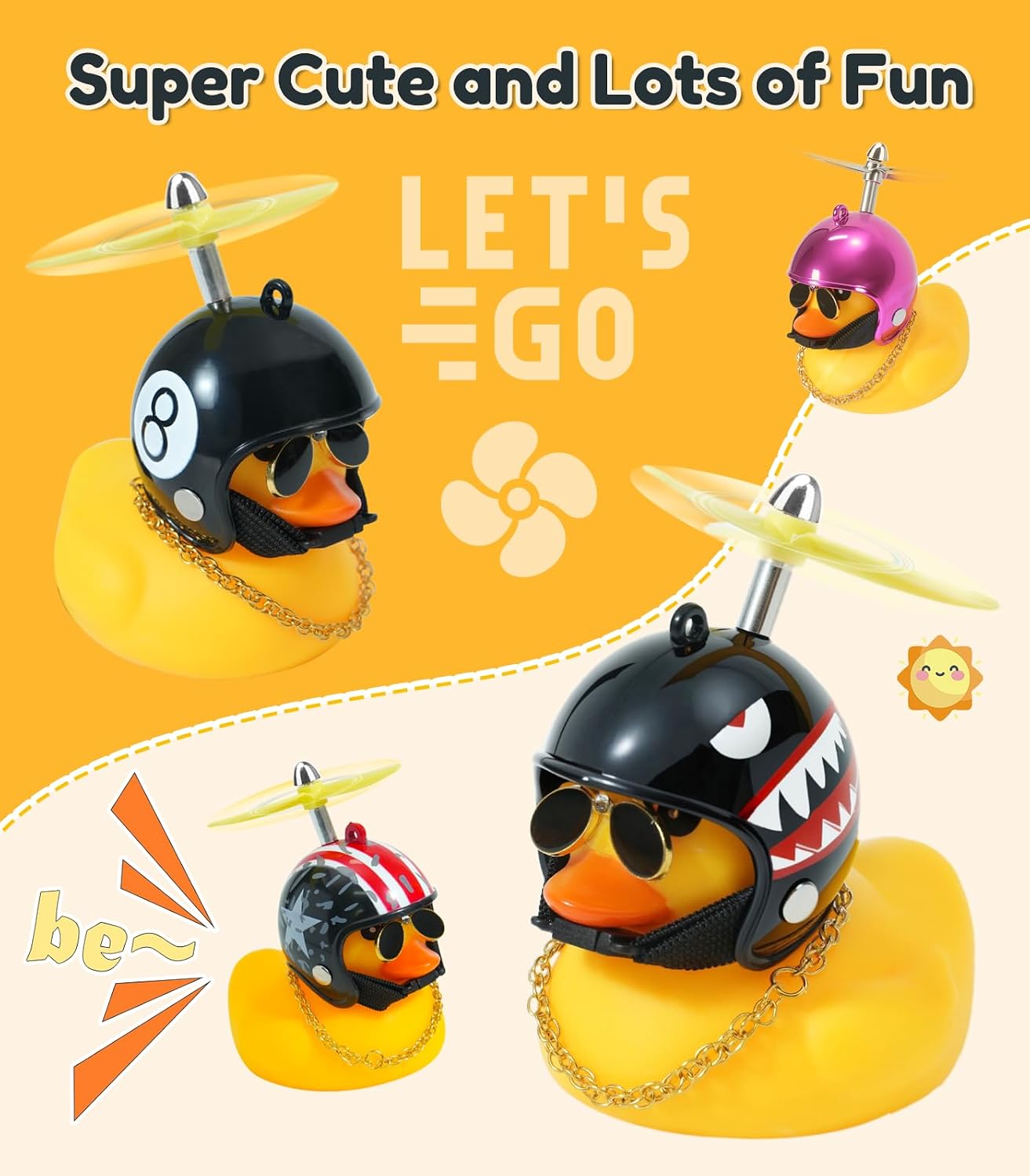 Rubber Duck Bike Decorations [New Stable Clamp Mount] Cute Squeak Duck Bike Bell [Two Helmet Propeller] Funny Bike