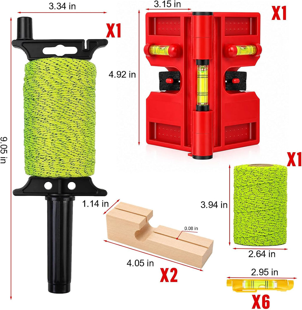 Mason Line String Kit with Adjustable Magnetic Post Level – Includes 6 hanging line levels, 2 rolls 540FT #18 mason