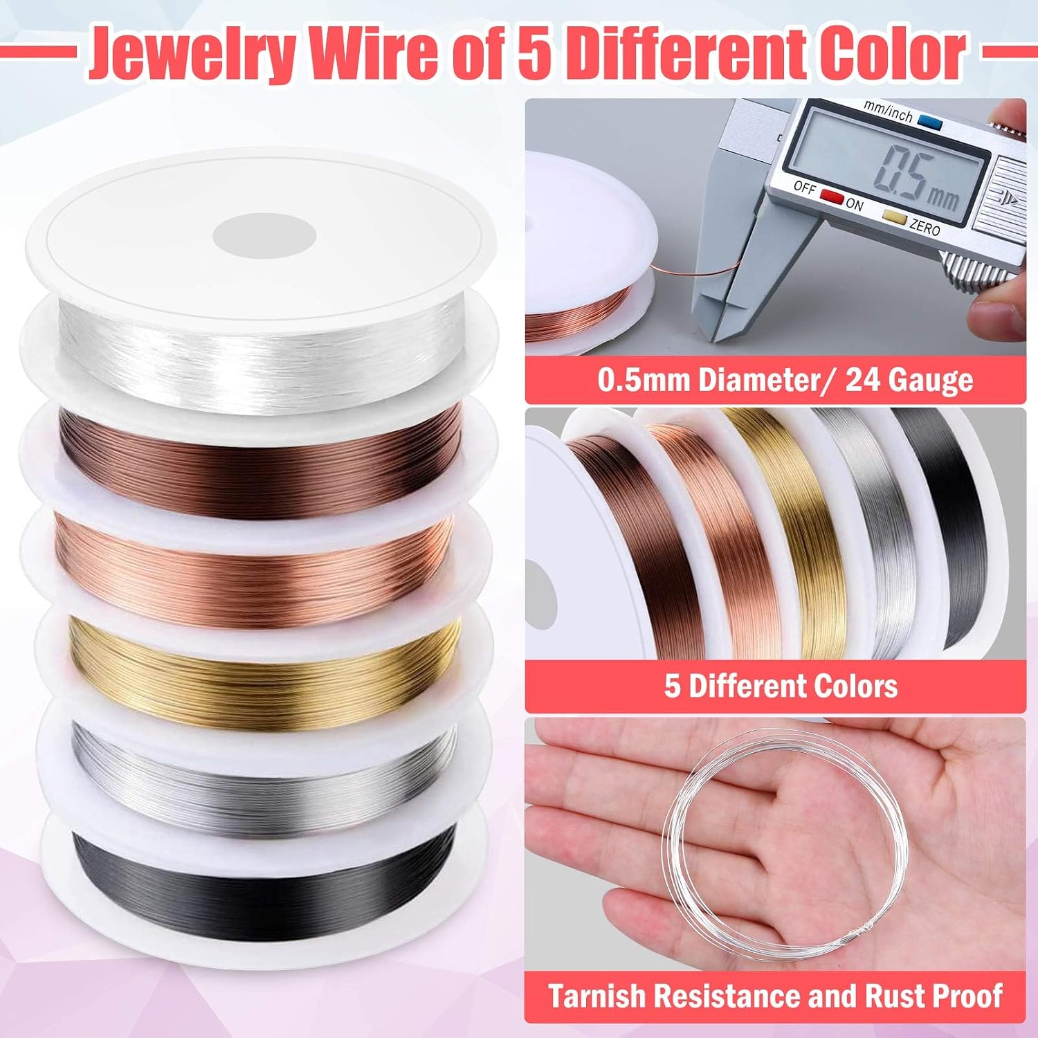 Wire Wrapping for Jewelry Making, Repair and Beading Supplies Kit with Craft Ring Wire, Tools, Pliers and Jewelry