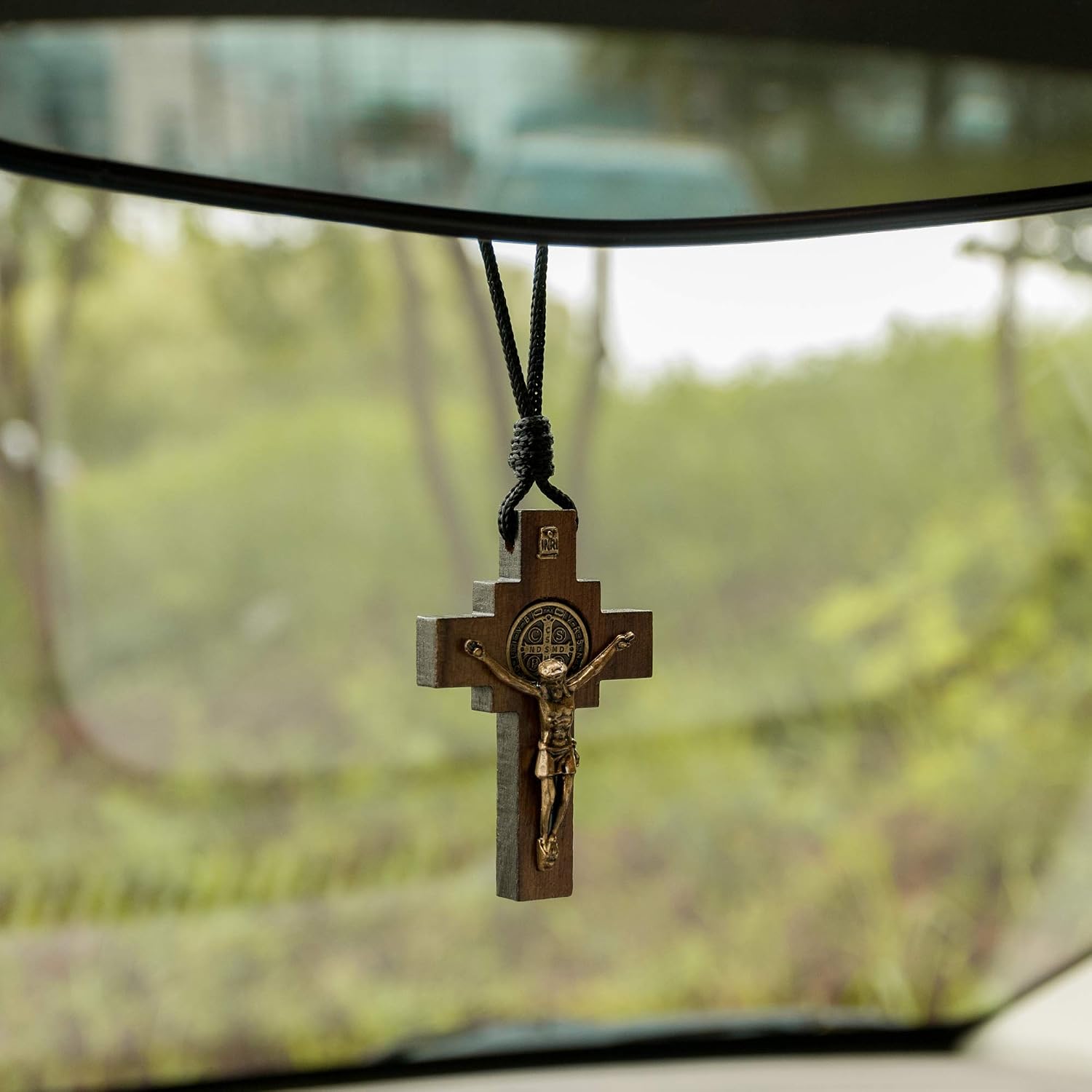 Car Rearview Mirror Rosary (St Benedict Crucifix)
