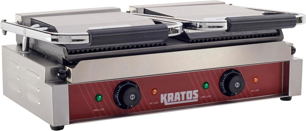 Commercial Panini Sandwich Grill Grooved Top w/Smooth Bottom Plate