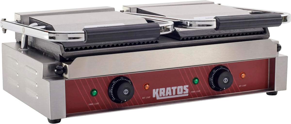Commercial Panini Sandwich Grill Grooved Top w/Smooth Bottom Plate