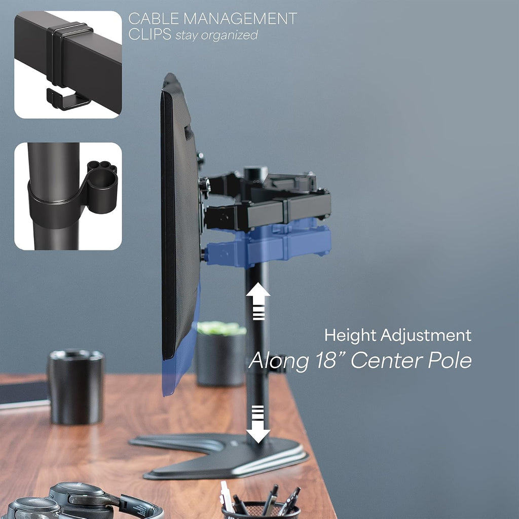 STAND-V002F Dual LED LCD Monitor Free-Standing Desk Stand for 2 Screens up to 27 Inch Heavy-Duty Fully Adjustable