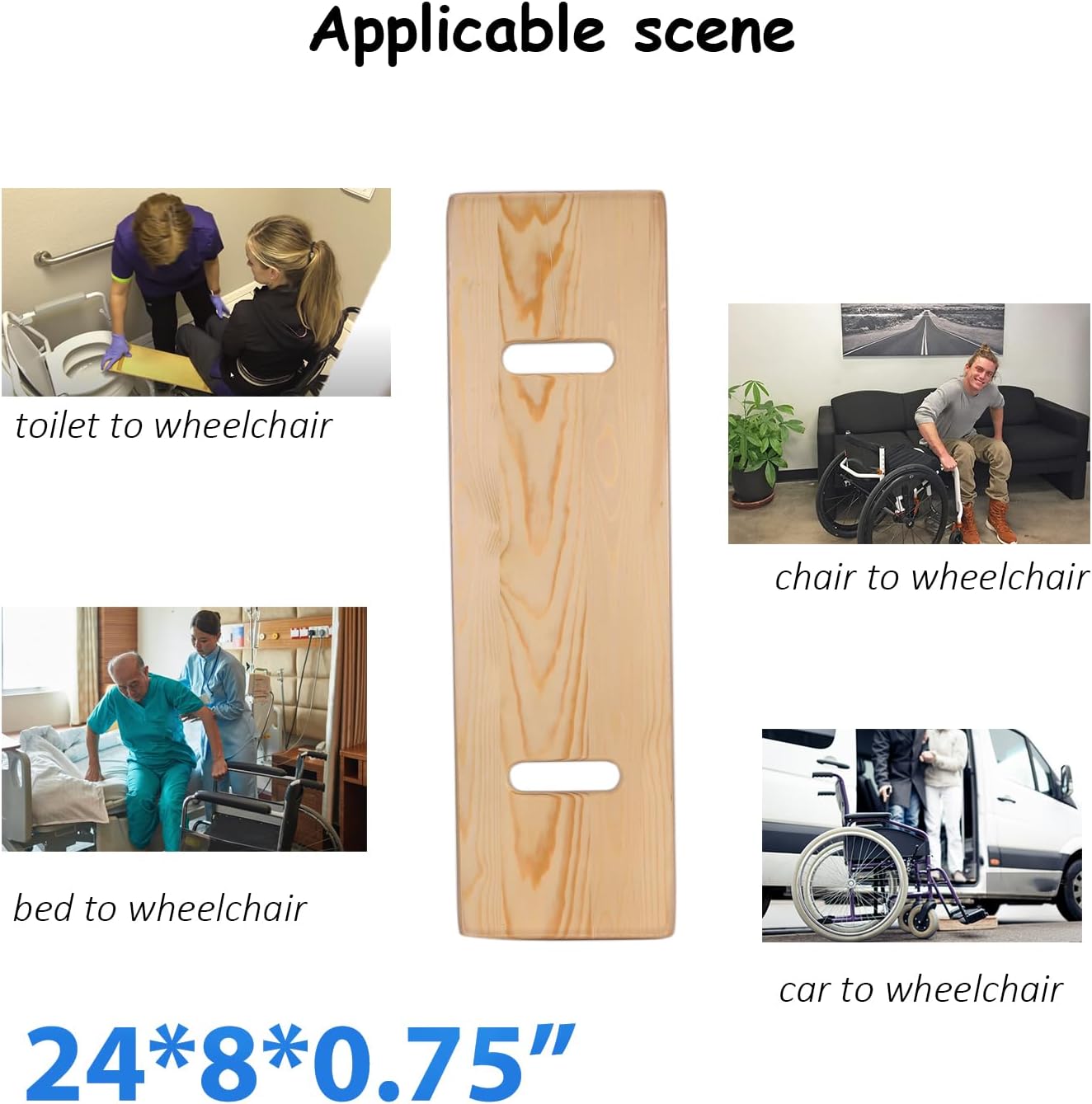 Wood Slide Transfer Board with 2 Cut out Handles 24 * 8 * 0.75"