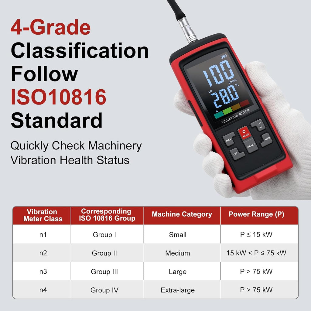 Digital Vibration Meter, 3-in-1, 3 Probes, ISO 10816