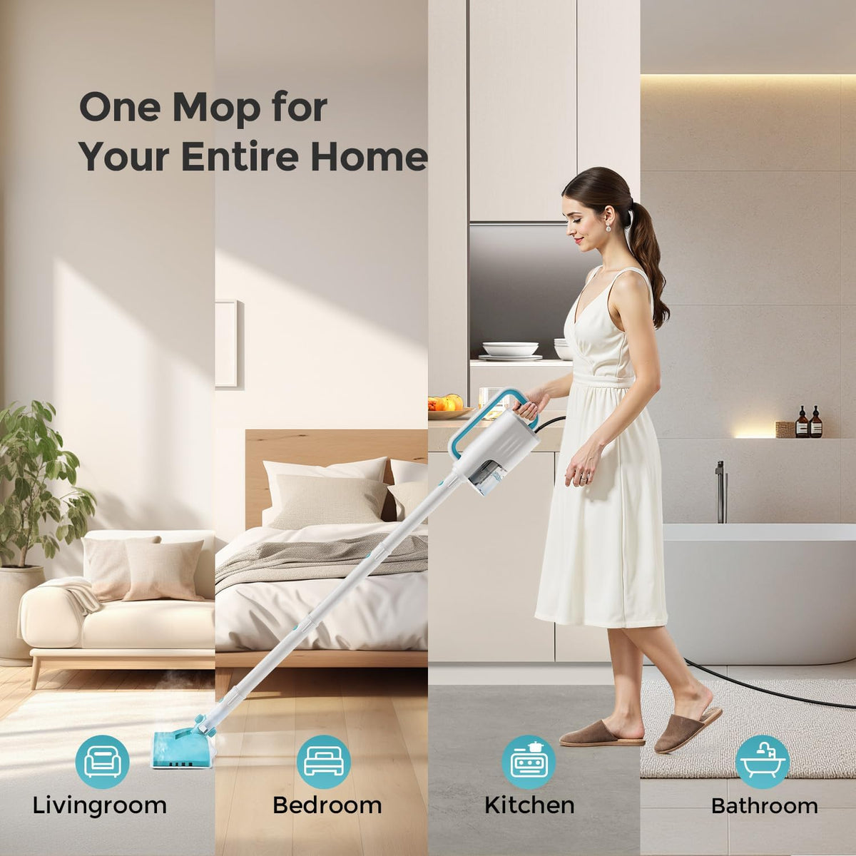 Steam Mops for Floor Cleaning,All-in-One Steam Cleaner for Home with 2 Levels Steam Mode,350ML Tank,23FT Cord