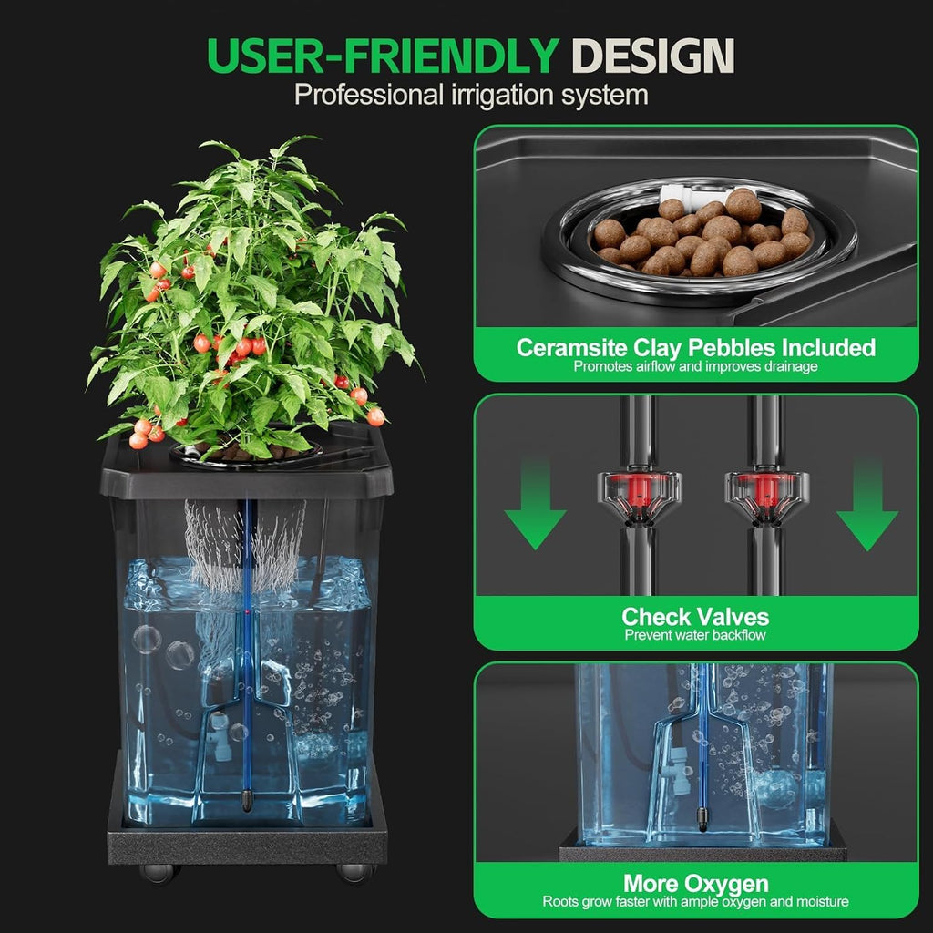 7 Gallon 2 Buckets DWC Hydroponics Grow System with Wheels | Top Drip Kit, Deep Water Culture Recirculating Drip