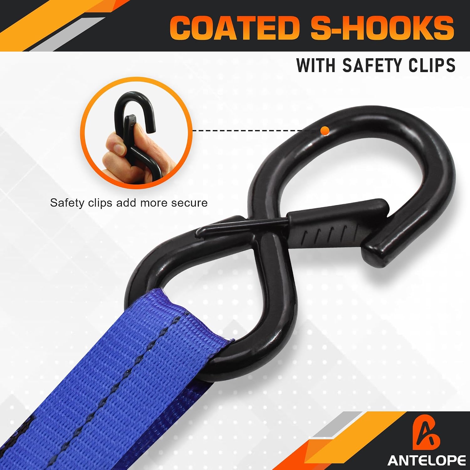 4 Pack 1.5" x 8' Ratchet Tie Down Straps with S Hooks, Blue | 5250 LBS Breaking Strength Heavy Duty Ratchet Straps