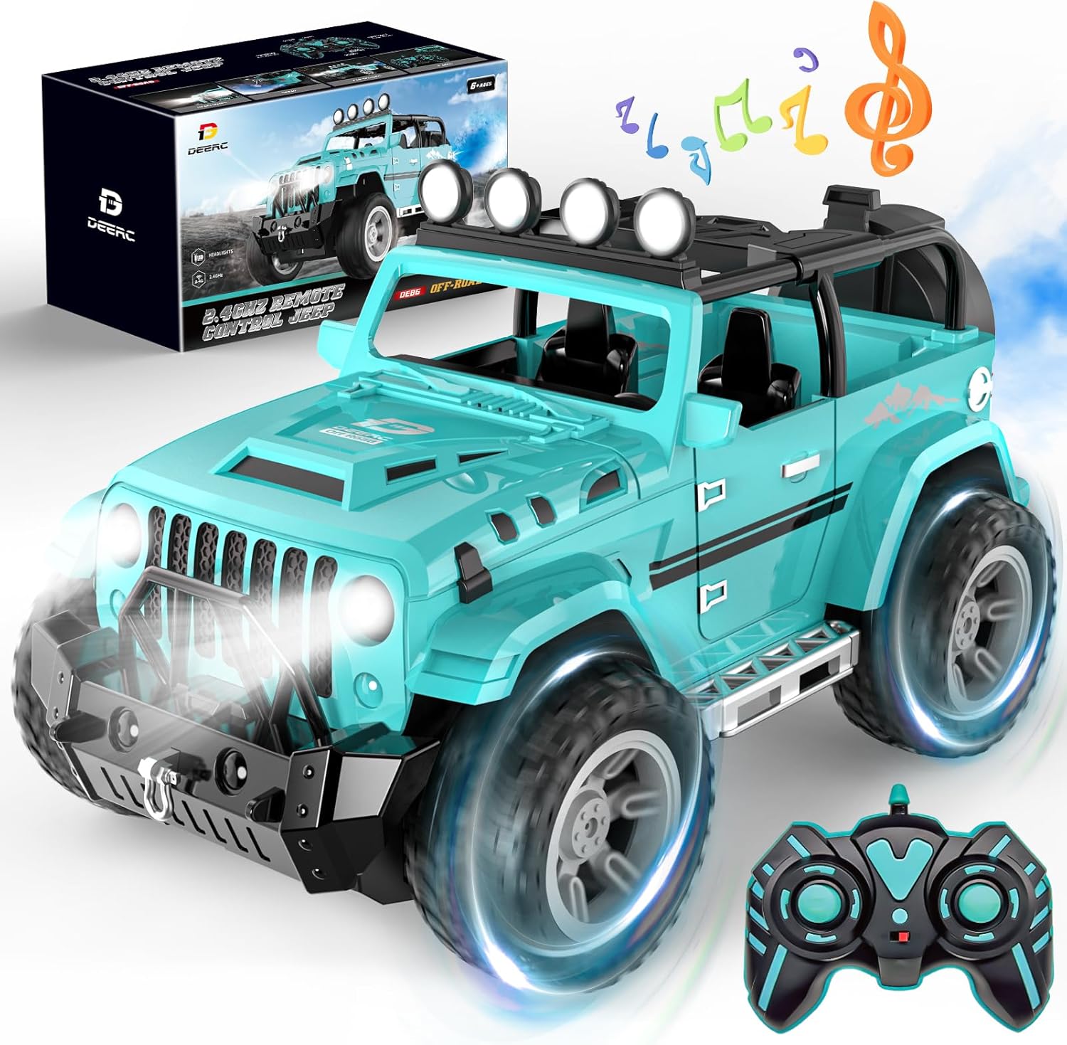 Remote Control Car with Fog Mist & Music, 1:16 Remote Control Truck for Boys, 2.4Ghz RC Car Toy with 2 Batteries, All