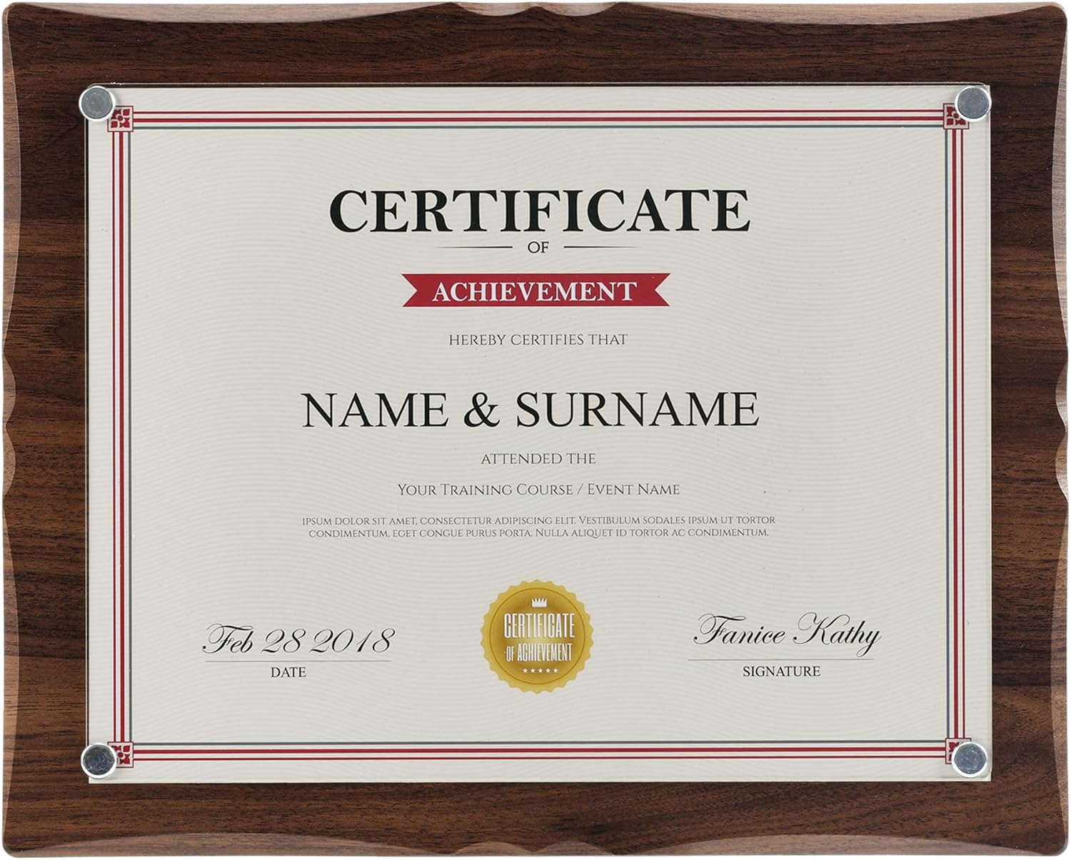 8.5x11 Brown Wavy Edge Plaque, Magnetic Certificate Frame | Document, Diploma, Award, Shatter-Resistant Plexiglass