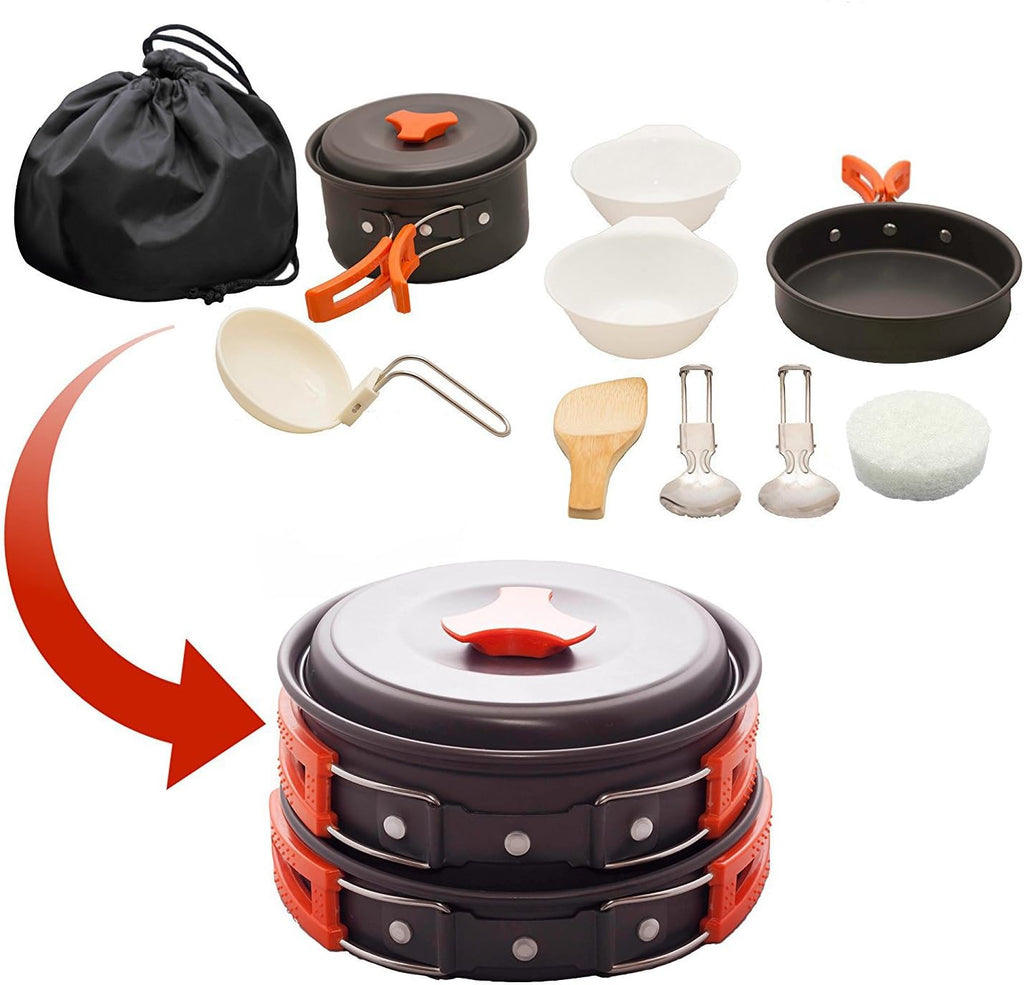 12-Piece Lightweight Camping Cookware Set – Nonstick Pot, Pan & Utensils for Backpacking & Hiking – Portable Mess Kit