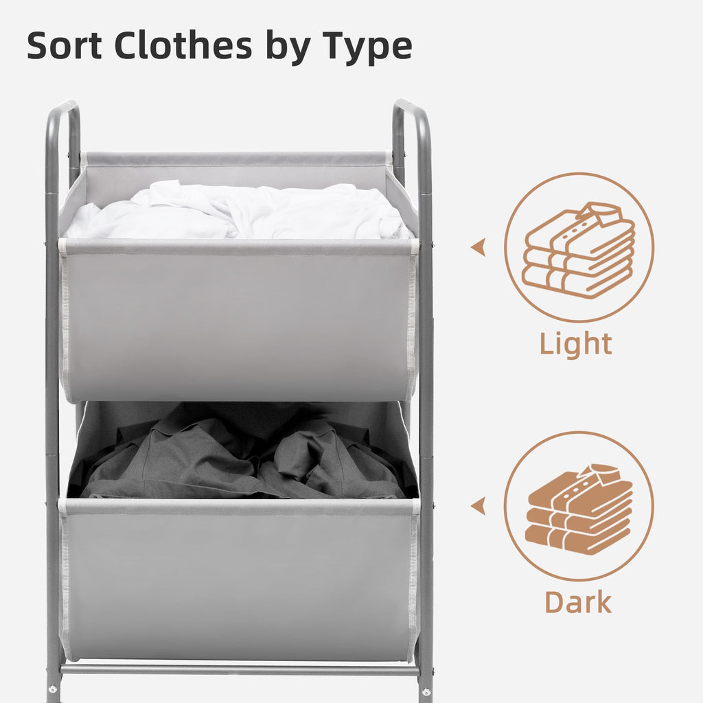 Vertical Rolling Laundry Hamper, 2 Section Laundry Sorter