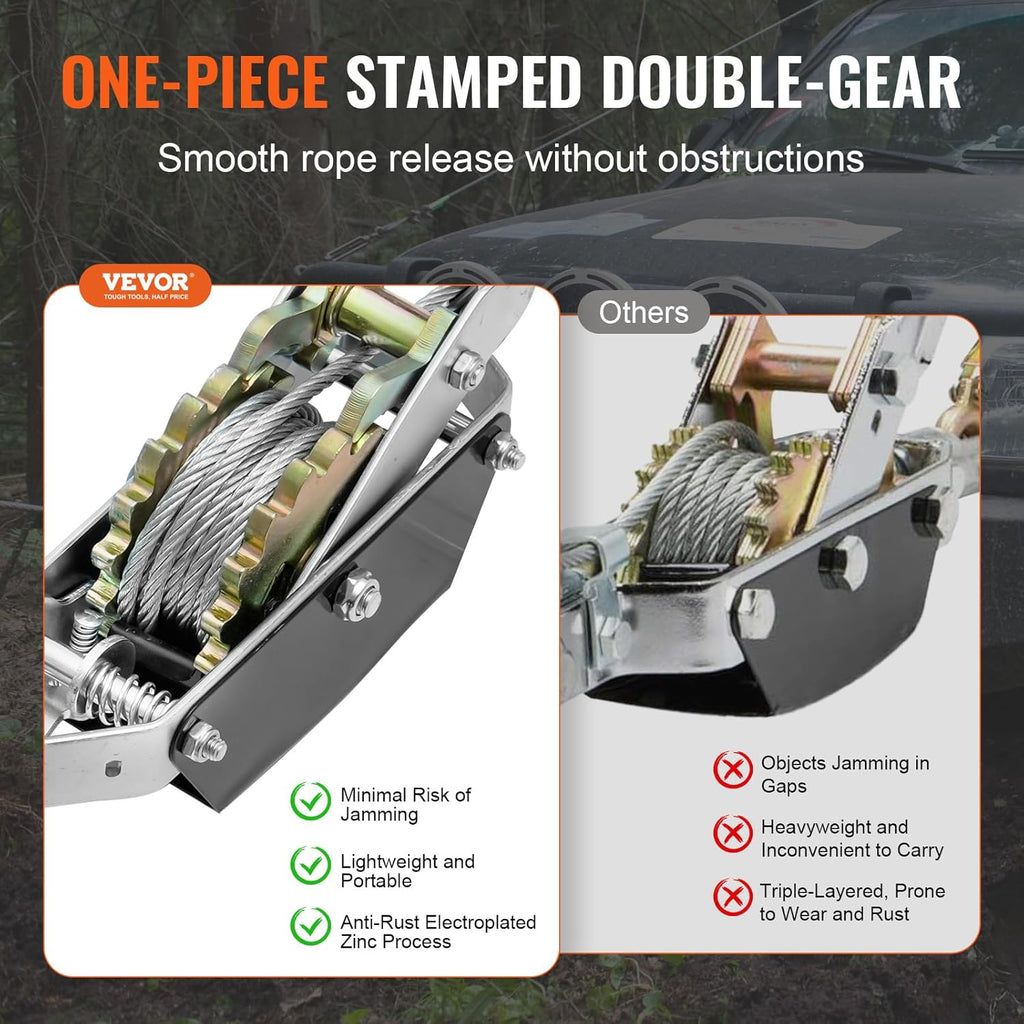 Come Along Winch, 2 Ton (4,409 lbs) Pulling Capacity, 12 ft Steel Cable, 2 Hooks, Heavy Duty Ratchet Power Puller