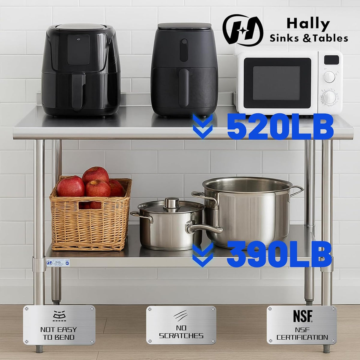 Hally Stainless Steel Table for Prep & Work 30" x 60" with Backsplash NSF
