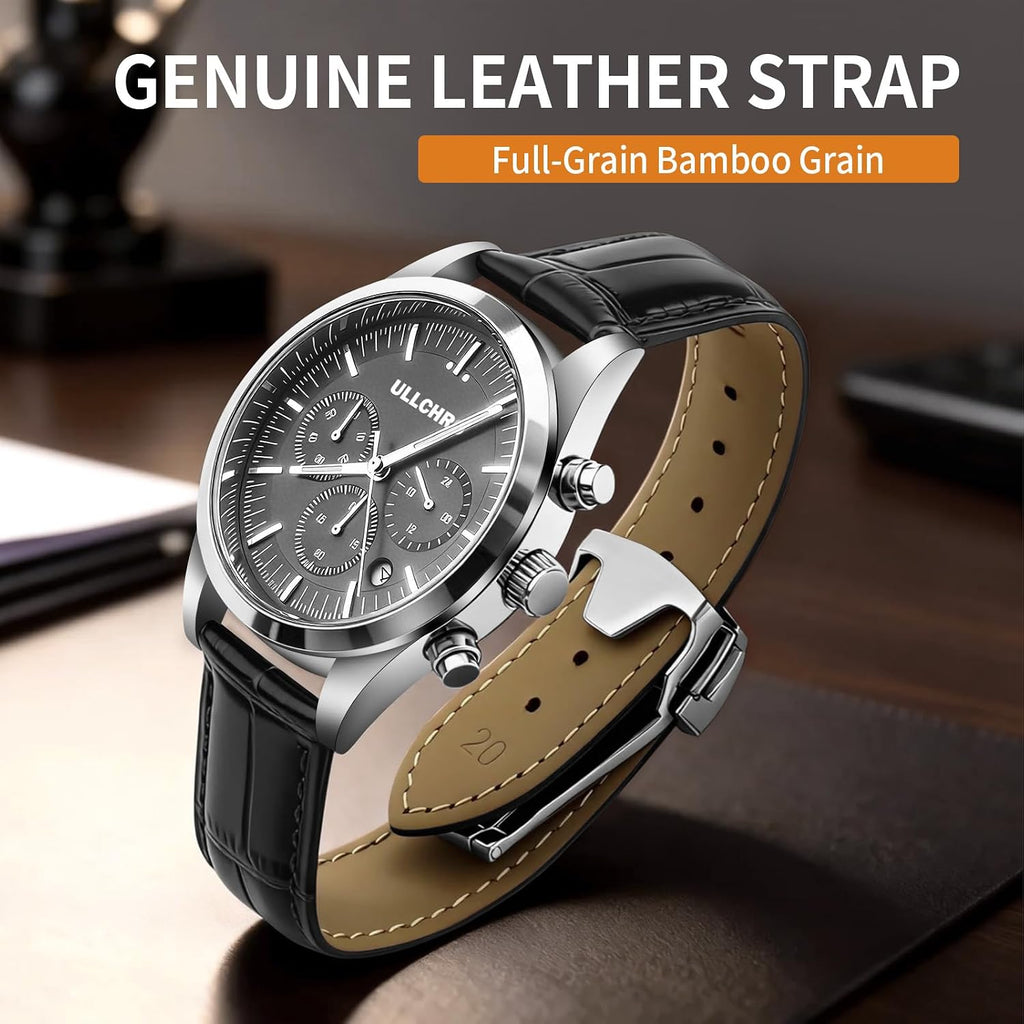 Genuine Leather Watch Strap Deployment Clasp, 22mm Leather Watch Band for Men Women, Soft Ultrathin Classic