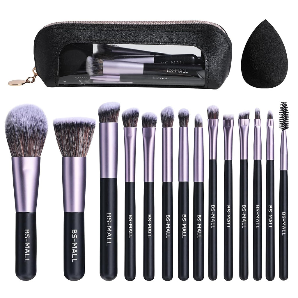 14 Pcs Makeup Brushes Set with 1 Pcs Makeup Sponge – Essential Foundation Powder Concealers, Eye Shadows, Blush