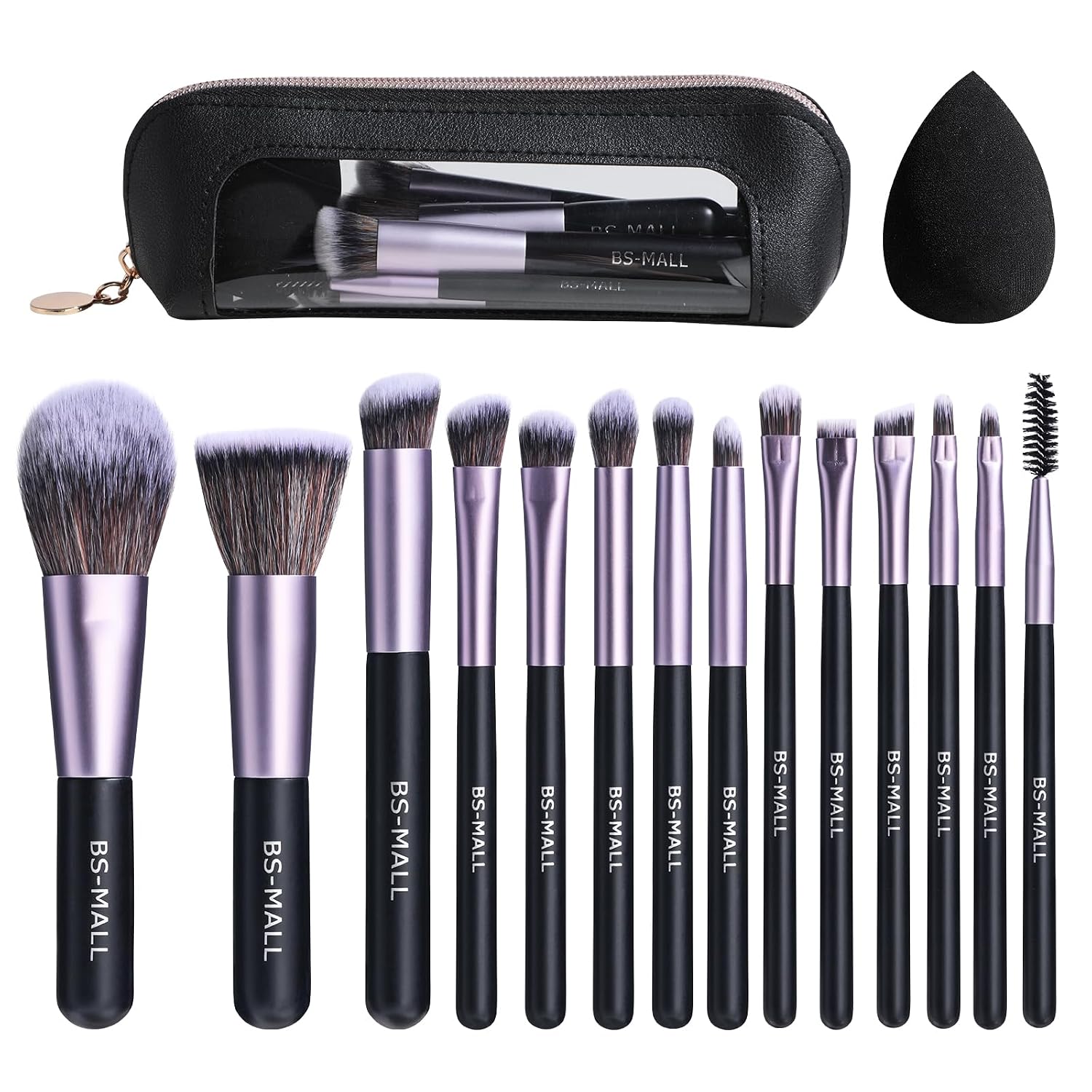 14 Pcs Makeup Brushes Set with 1 Pcs Makeup Sponge – Essential Foundation Powder Concealers, Eye Shadows, Blush