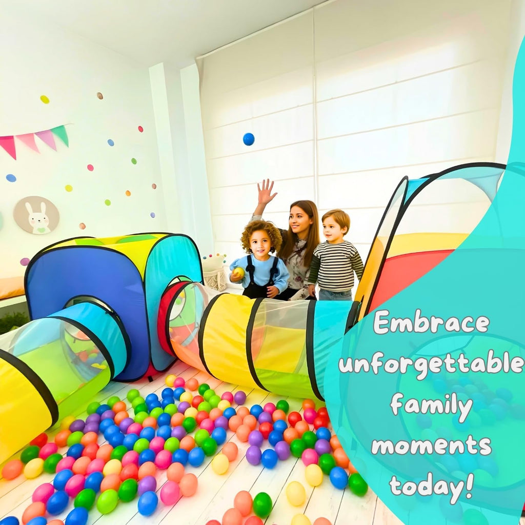 4 in 1: Play Tent With Crawling Tunnel, Partial Ball Pit, and Playhouse - Children's Baby Tent With Bag